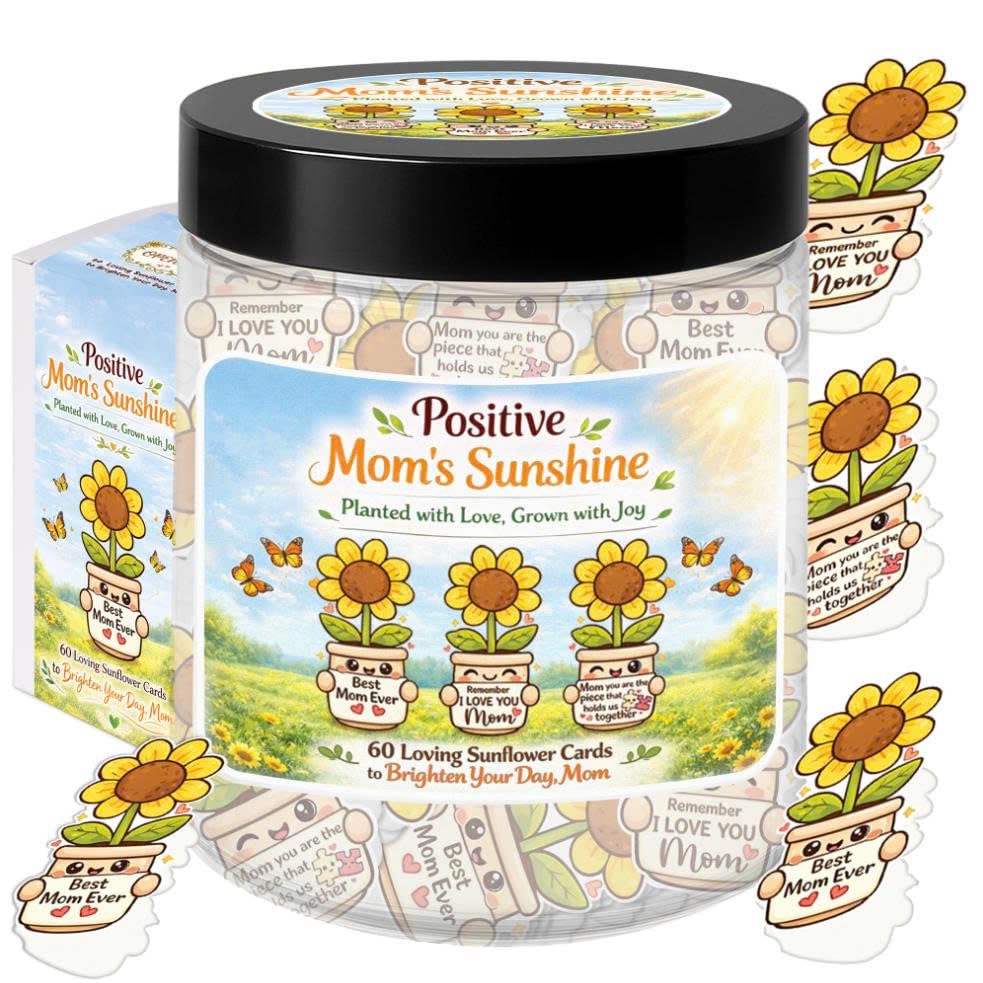 Positive Mom's Sunshine, Mothers Day Gifts from Daughter, 60 Positive Sunflower Affirmations Jar, Best Mom Ever, Birthday Gift for Mommy - style: Positive Mom's Sunshine