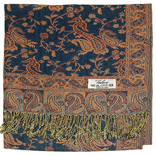 Falari Women's Reversible Paisley Pashmina Shawl Wrap Scarf For Evening Dresses Festivals Any Occasions All Seasons 80"x27" - color: Style 1 - Cyan