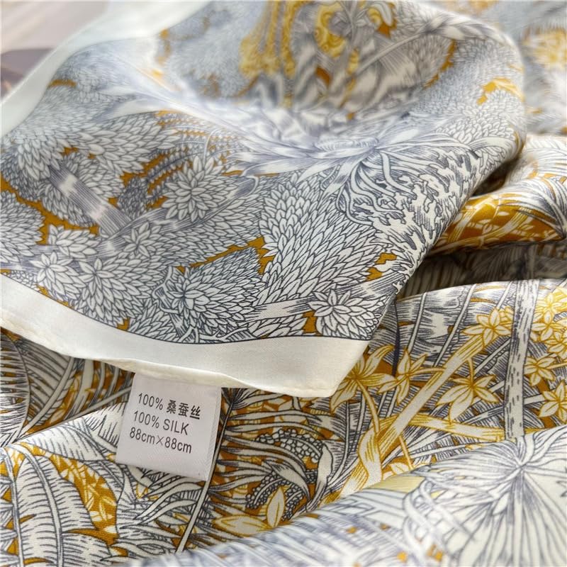 ANDANTINO 100% Pure Mulberry Silk Scarf 35" Large Square Lightweight Headscarf –Women’s Hair Wraps-With Gift Packed - color: Forest-creamy White