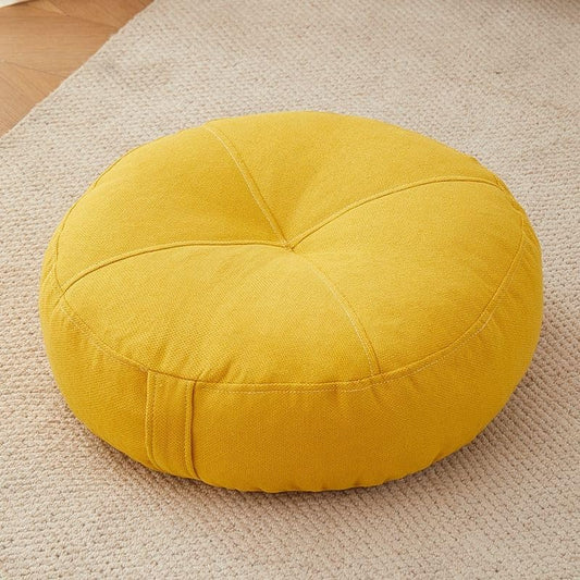 Zafu Meditation Cushion Round Floor Pillow 16 Inch Yoga Bolster for Sitting on Floor Linen Cushions Adults Tatami Pouf Living Room Bedroom Balcony Portable Seat Cushion(Yellow(Linen)) - color: Yellow(linen)