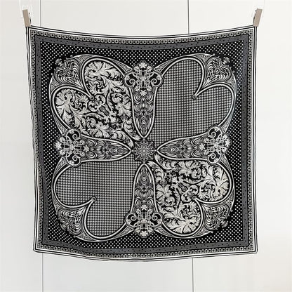 ANDANTINO 100% Pure Mulberry Silk Scarf 35" Large Square Lightweight Headscarf –Women’s Hair Wraps-With Gift Packed - color: Black & Creamy White