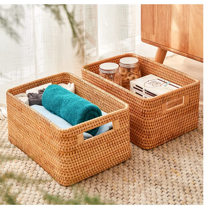 Rattan Basket With Lid, Large Lidded Basket For Storage(11.81" L×7.87"W×5.91"H) - size: 11.81" ×7.87"×5.91"