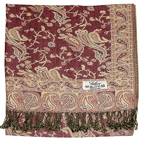 Falari Women's Reversible Paisley Pashmina Shawl Wrap Scarf For Evening Dresses Festivals Any Occasions All Seasons 80"x27" - color: Style 1 - Pink