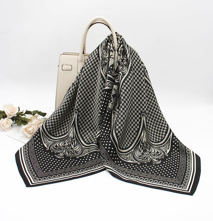 ANDANTINO 100% Pure Mulberry Silk Scarf 35" Large Square Lightweight Headscarf –Women’s Hair Wraps-With Gift Packed - color: Black & Creamy White