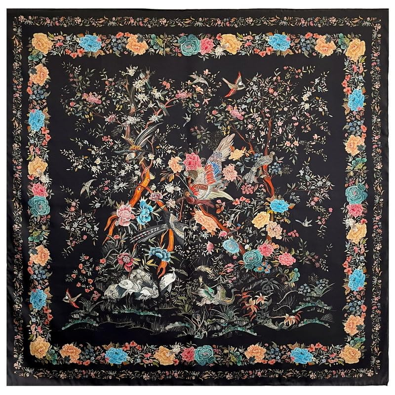 ANDANTINO 100% Silk Scarf 43" Large Square Lightweight Headscarf& Shawl–Women Hair Wraps-With Gift Packed - color: Floral-black