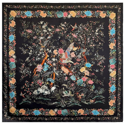 ANDANTINO 100% Silk Scarf 43" Large Square Lightweight Headscarf& Shawl–Women Hair Wraps-With Gift Packed - color: Floral-black