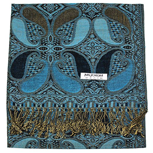 Falari Women's Reversible Paisley Pashmina Shawl Wrap Scarf For Evening Dresses Festivals Any Occasions All Seasons 80"x27" - color: Style 2 - Blue