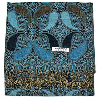 Falari Women's Reversible Paisley Pashmina Shawl Wrap Scarf For Evening Dresses Festivals Any Occasions All Seasons 80"x27" - color: Style 2 - Blue