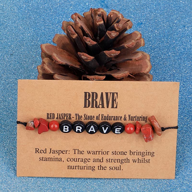 COLORFUL BLING Handmade Healing Chakra Beaded Bracelet with Spiritual Meaningful Card Crystal Natural Stone Strand Bracelet for Women Reiki Yoga Meditation Jewelry Protection Gifts - color: brave