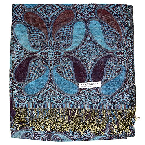 Falari Women's Reversible Paisley Pashmina Shawl Wrap Scarf For Evening Dresses Festivals Any Occasions All Seasons 80"x27" - color: Style 2 - Blue Plum