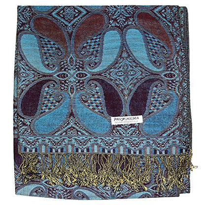 Falari Women's Reversible Paisley Pashmina Shawl Wrap Scarf For Evening Dresses Festivals Any Occasions All Seasons 80"x27" - color: Style 2 - Blue Plum