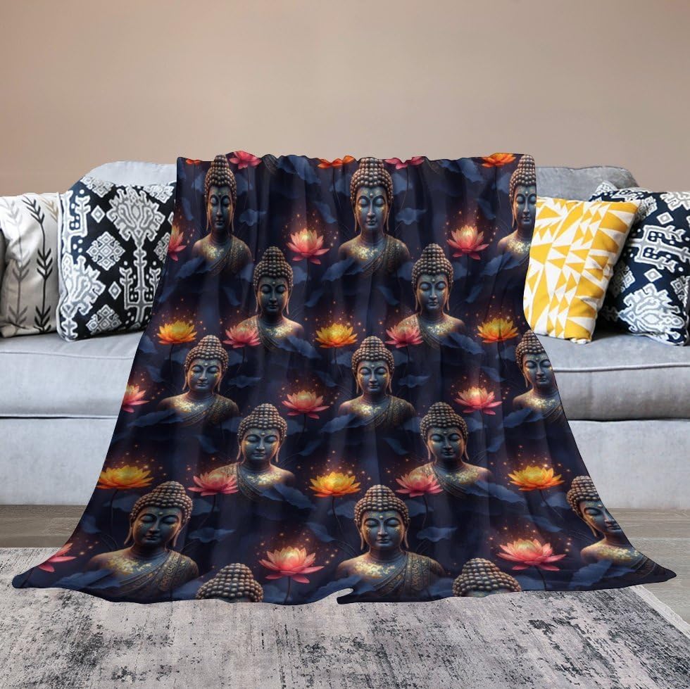 Office Nap Thin Flannel Blanket Meditation Religion Lotus Art, Lightweight Soft Plush Throw Blanket, Compact Travel Blanket for Camping, 50x60 Inches - color: Pattern (333), size: Standard Size 50x60 Inches