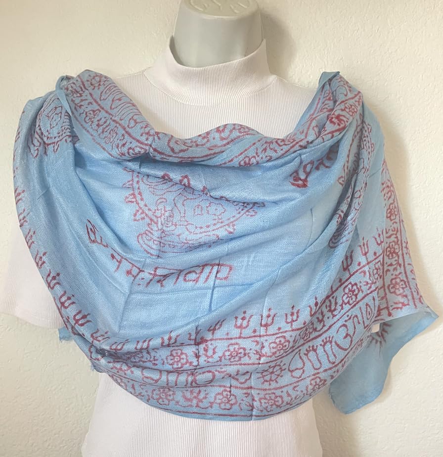 Karma Handicrafts Om Meditation Yoga Harye Ram Prayer Scarf Cotton Scarves Nepal - color: Blue