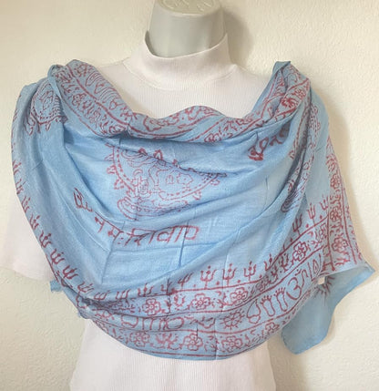 Karma Handicrafts Om Meditation Yoga Harye Ram Prayer Scarf Cotton Scarves Nepal - color: Blue