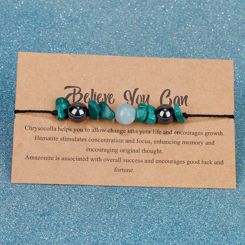 COLORFUL BLING Handmade Healing Chakra Beaded Bracelet with Spiritual Meaningful Card Crystal Natural Stone Strand Bracelet for Women Reiki Yoga Meditation Jewelry Protection Gifts - color: green