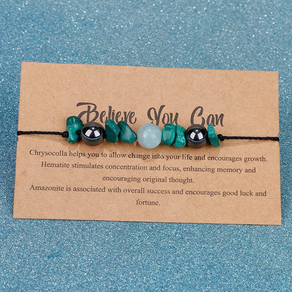 COLORFUL BLING Handmade Healing Chakra Beaded Bracelet with Spiritual Meaningful Card Crystal Natural Stone Strand Bracelet for Women Reiki Yoga Meditation Jewelry Protection Gifts - color: green