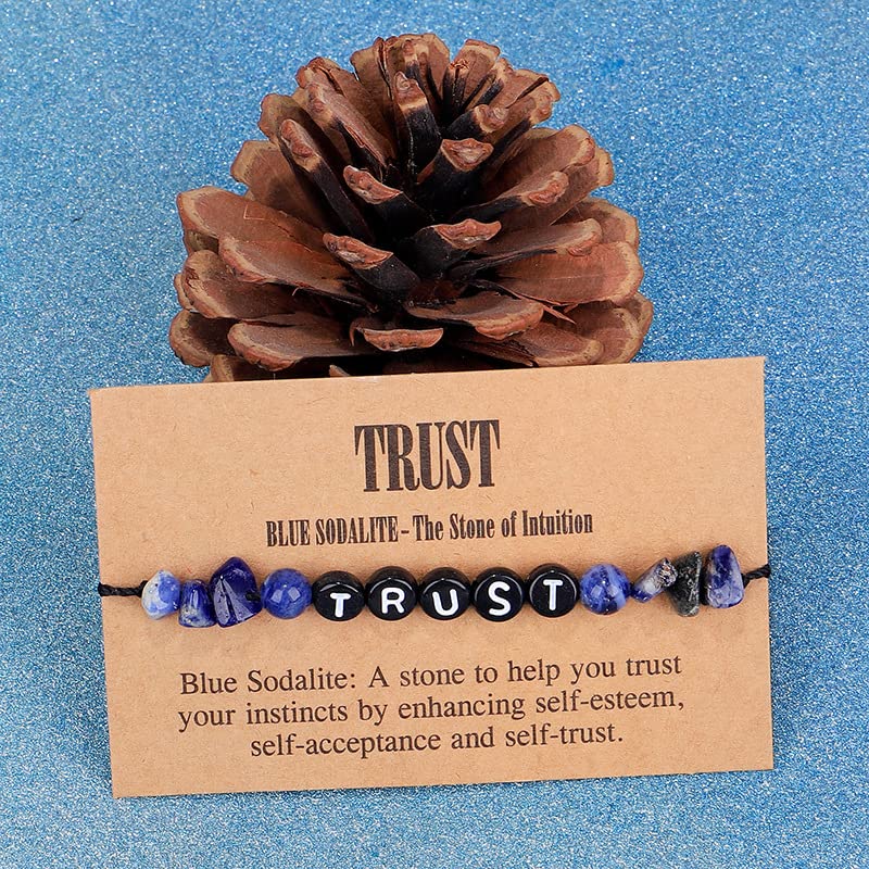 COLORFUL BLING Handmade Healing Chakra Beaded Bracelet with Spiritual Meaningful Card Crystal Natural Stone Strand Bracelet for Women Reiki Yoga Meditation Jewelry Protection Gifts - color: trust