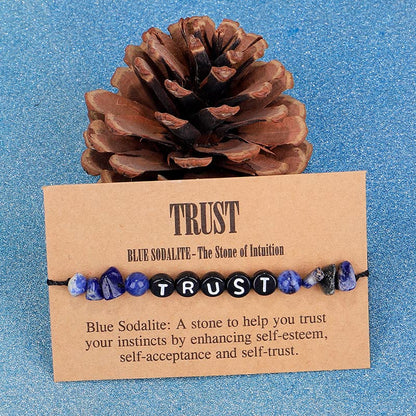 COLORFUL BLING Handmade Healing Chakra Beaded Bracelet with Spiritual Meaningful Card Crystal Natural Stone Strand Bracelet for Women Reiki Yoga Meditation Jewelry Protection Gifts - color: trust