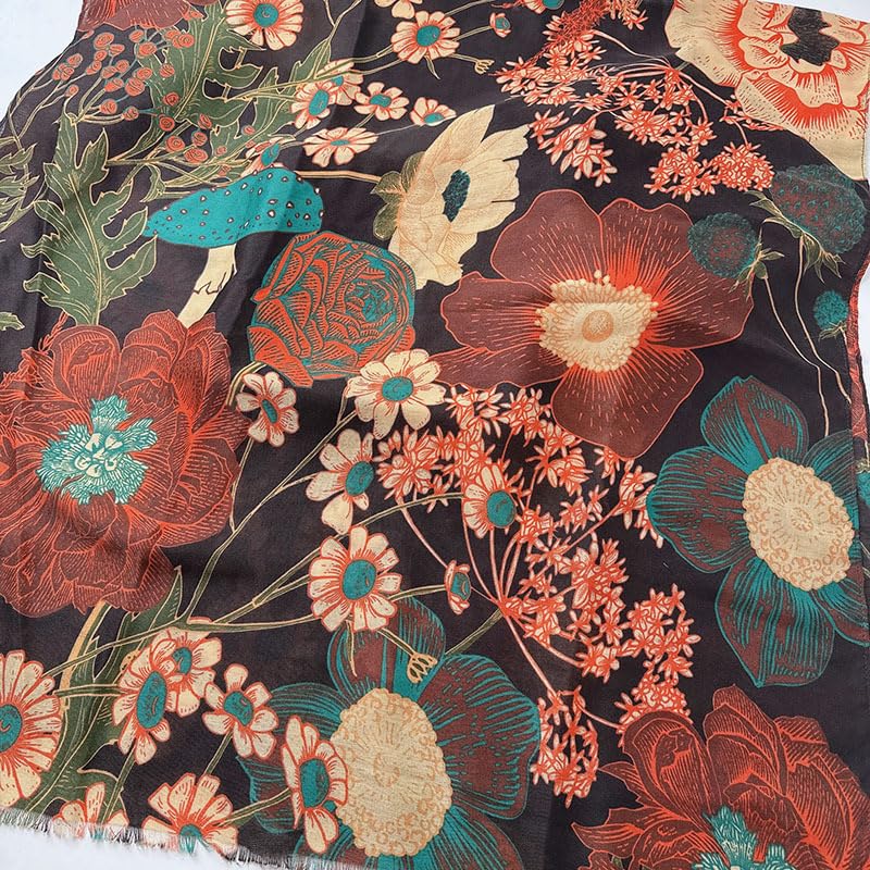 Soft Silky Pashmina Shawl Wrap for Women,Lightweight Spring, Elegant Wrap for Spring Wedding & Travel - color: Flower