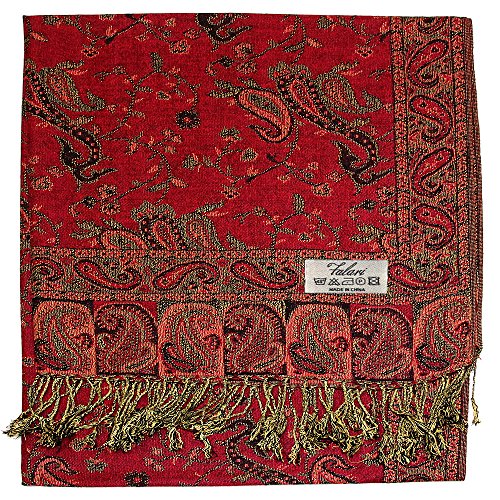 Falari Women's Reversible Paisley Pashmina Shawl Wrap Scarf For Evening Dresses Festivals Any Occasions All Seasons 80"x27" - color: Style 1 - Red