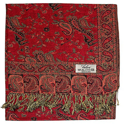 Falari Women's Reversible Paisley Pashmina Shawl Wrap Scarf For Evening Dresses Festivals Any Occasions All Seasons 80"x27" - color: Style 1 - Red