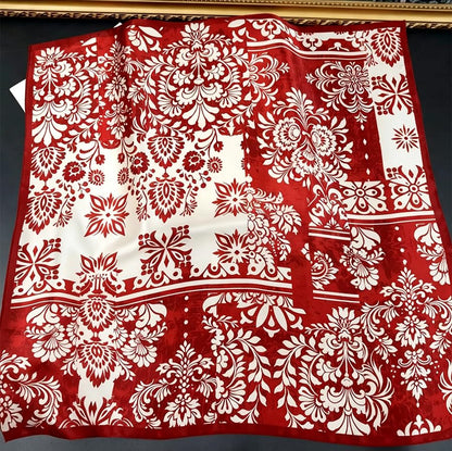 ANDANTINO 100% Mulberry Silk Square Scarf for Hair-25.6" X25.6'' Women Men Natural Silk Neckerchief Digital Printed Headscarf - color: Floral-dark Red