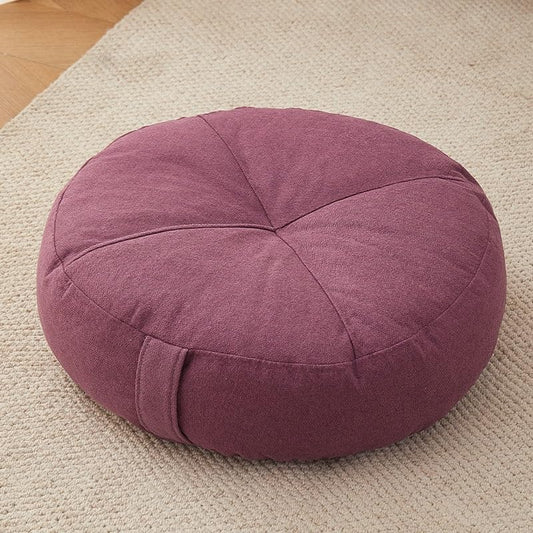 Zafu Meditation Cushion Round Floor Pillow 16 Inch Yoga Bolster for Sitting on Floor Linen Cushions Adults Tatami Pouf Living Room Bedroom Balcony Portable Seat Cushion(Purple(Linen)) - color: Purple(linen)