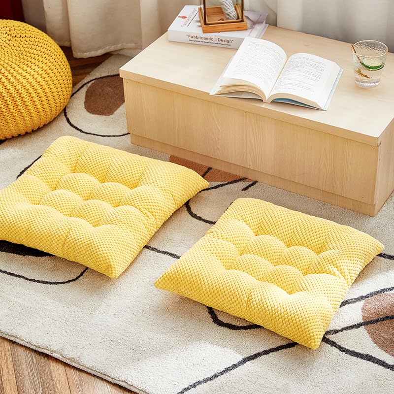 Meditation Floor Pillow, Square Large Pillows Seating for Adults, Floor Cushion for Living Room, Yellow 16x16 Inch