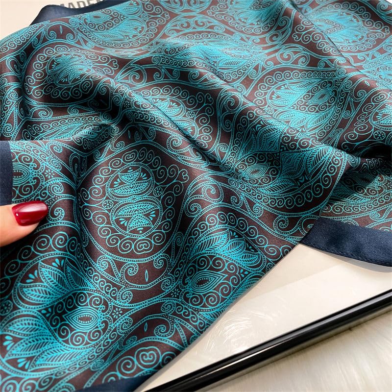 100% Mulberry Silk Neck Scarf - 21'' x 21'' Lightweight Neckerchief - Women Men Small Square Digital Printed Scarves - color: Green Graffiti