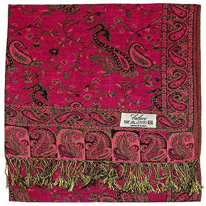 Falari Women's Reversible Paisley Pashmina Shawl Wrap Scarf For Evening Dresses Festivals Any Occasions All Seasons 80"x27" - color: Style 1 - Fuchsia