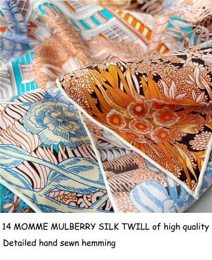 100% Pure Mulberry Silk Scarf 35" Large Square Lightweight Headscarf –Women’s Hair Wraps-With Gift Packed - color: Brown&blue-twill