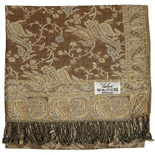 Falari Women's Reversible Paisley Pashmina Shawl Wrap Scarf For Evening Dresses Festivals Any Occasions All Seasons 80"x27" - color: Style 1 - Beige