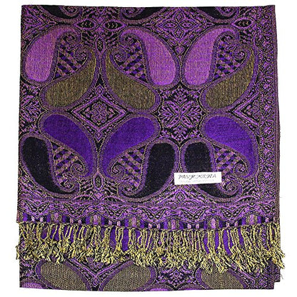 Falari Women's Reversible Paisley Pashmina Shawl Wrap Scarf For Evening Dresses Festivals Any Occasions All Seasons 80"x27" - color: Style 2 - Dark Purple