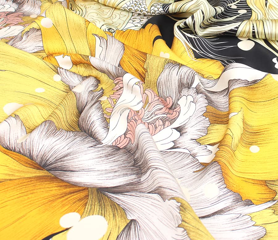 ANDANTINO 100% Silk Scarf 43" Large Square Lightweight Headscarf& Shawl–Women Hair Wraps-With Gift Packed - color: Black&gold