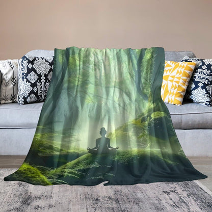 Woman Meditation Jungle Green Ultra Soft Flannel Fleece Bed Blankets Lightweight Cozy Throw Blanket Room Decor for Couch Chair Bedroom Adults Bedding Cozy Blanket Outdoor Travel Blankets 30"x4 - size: 40L" x 30W"