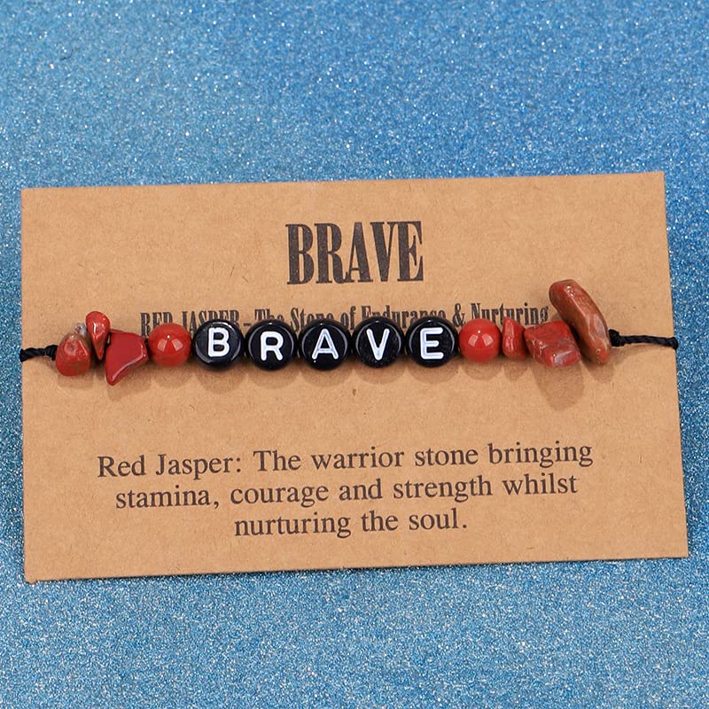 COLORFUL BLING Handmade Healing Chakra Beaded Bracelet with Spiritual Meaningful Card Crystal Natural Stone Strand Bracelet for Women Reiki Yoga Meditation Jewelry Protection Gifts - color: brave