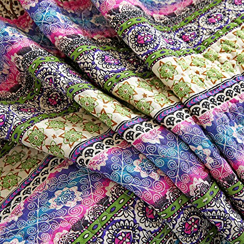 NEWLAKE Quilt Throw Blanket with Reversible Floral Patchwork, Blue Jacquard, 60X78 Inch - color: Ocean Blue
