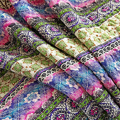 NEWLAKE Quilt Throw Blanket with Reversible Floral Patchwork, Blue Jacquard, 60X78 Inch - color: Ocean Blue
