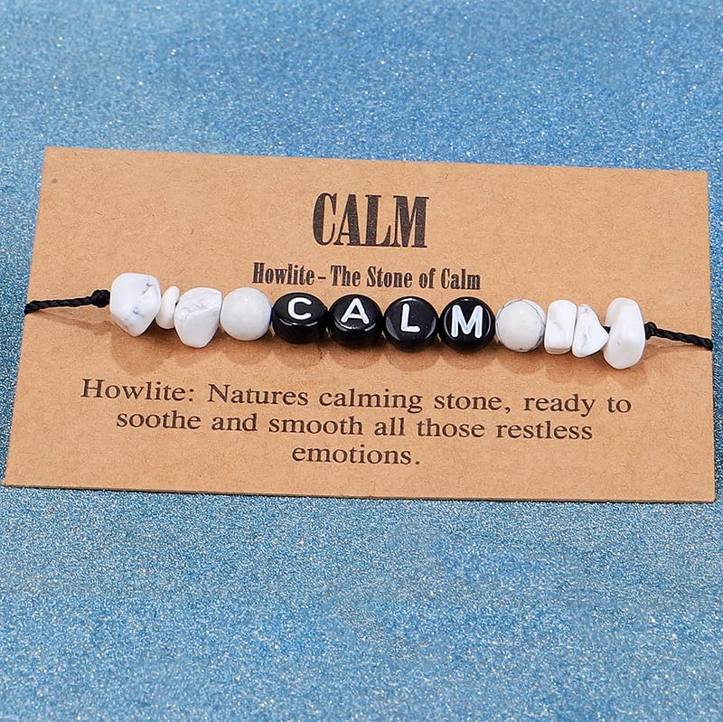 COLORFUL BLING Handmade Healing Chakra Beaded Bracelet with Spiritual Meaningful Card Crystal Natural Stone Strand Bracelet for Women Reiki Yoga Meditation Jewelry Protection Gifts - color: calm