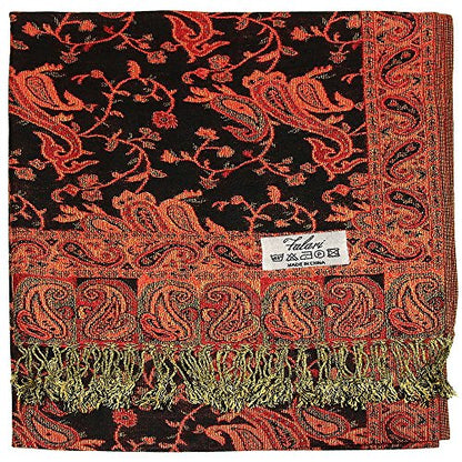 Falari Women's Reversible Paisley Pashmina Shawl Wrap Scarf For Evening Dresses Festivals Any Occasions All Seasons 80"x27" - color: Style 1 - Black Rust