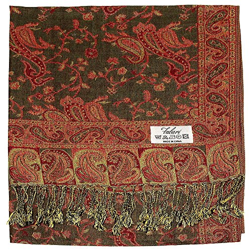 Falari Women's Reversible Paisley Pashmina Shawl Wrap Scarf For Evening Dresses Festivals Any Occasions All Seasons 80"x27" - color: Style 1 - Dark Grey