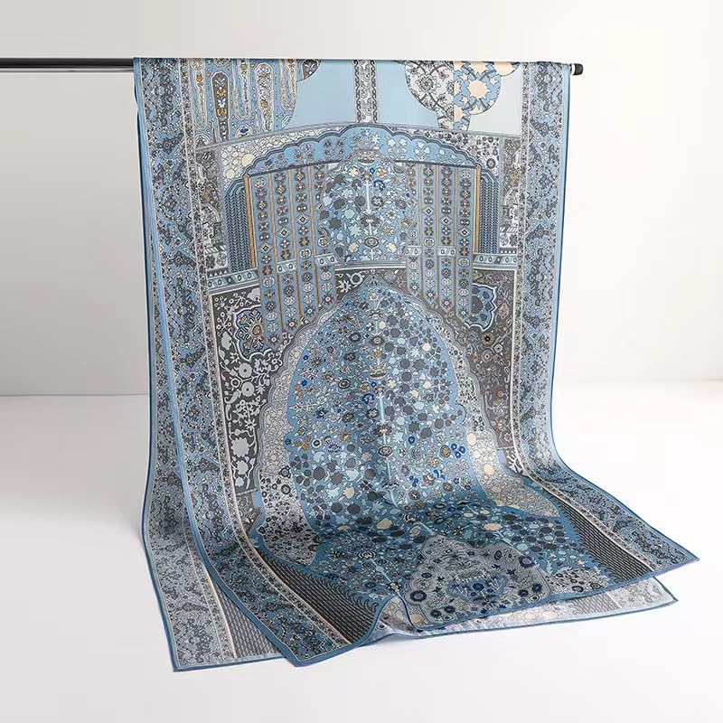 100% Mulberry Silk Long Scarf for Women Large Shawls for Headscarf and Neck- Oblong Hair Wraps with Gift Packed - color: Pale Blue Flowers