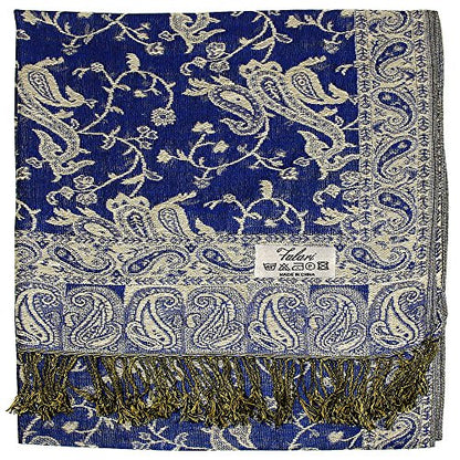 Falari Women's Reversible Paisley Pashmina Shawl Wrap Scarf For Evening Dresses Festivals Any Occasions All Seasons 80"x27" - color: Style 1 - Royal