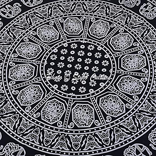 Mandala Round Tapestry Black Printed Tablecloth Picnic Rug Beach Yoga Meditation Mat Cotton Elephant 72 Inches Mandala Throw