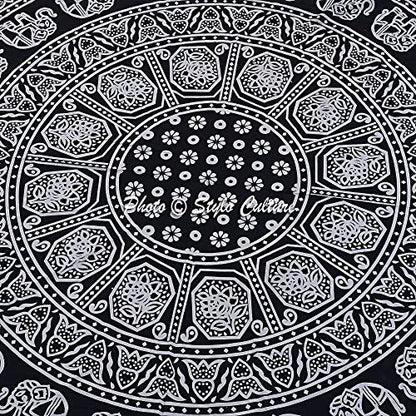 Mandala Round Tapestry Black Printed Tablecloth Picnic Rug Beach Yoga Meditation Mat Cotton Elephant 72 Inches Mandala Throw