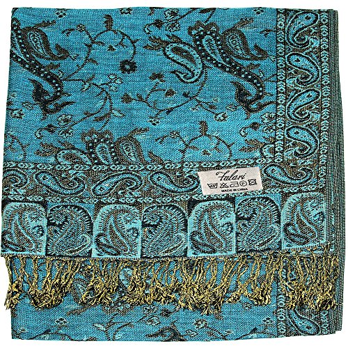 Falari Women's Reversible Paisley Pashmina Shawl Wrap Scarf For Evening Dresses Festivals Any Occasions All Seasons 80"x27" - color: Style 1 - Turquoise
