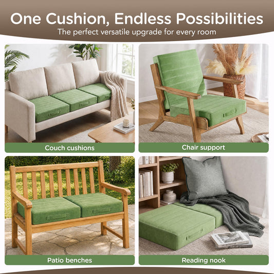 Codi Thick Replacement Couch Cushions, Upholstery Foam with Washable Covers for Sofa Cushion Chair Meditation - 24 × 24 × 5 Inch, High Density Foam, Green - color: Green, size: 24 Inch (Pack of 1)
