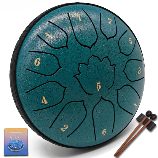 6.5-Inch 11-Note Steel Tongue Drum, Rain Drum for Outside and Garden, Musical Gift for Family and Friends, Great for Music Learning, Yoga and Meditation - color: Forest Green, size: 6.5 Inch 11 Notes