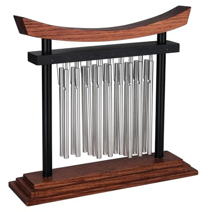 Woodstock Wind Chimes Tranquility Table Chime -Silver Aluminum Solid Rods, Small 9 - Inch Tall, Bell Percussion Instrument for Meditation, Yoga, Classrooms, Offices, Great for Awareness, Relaxation.