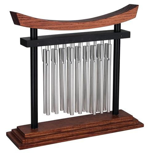 Woodstock Wind Chimes Tranquility Table Chime -Silver Aluminum Solid Rods, Small 9 - Inch Tall, Bell Percussion Instrument for Meditation, Yoga, Classrooms, Offices, Great for Awareness, Relaxation.